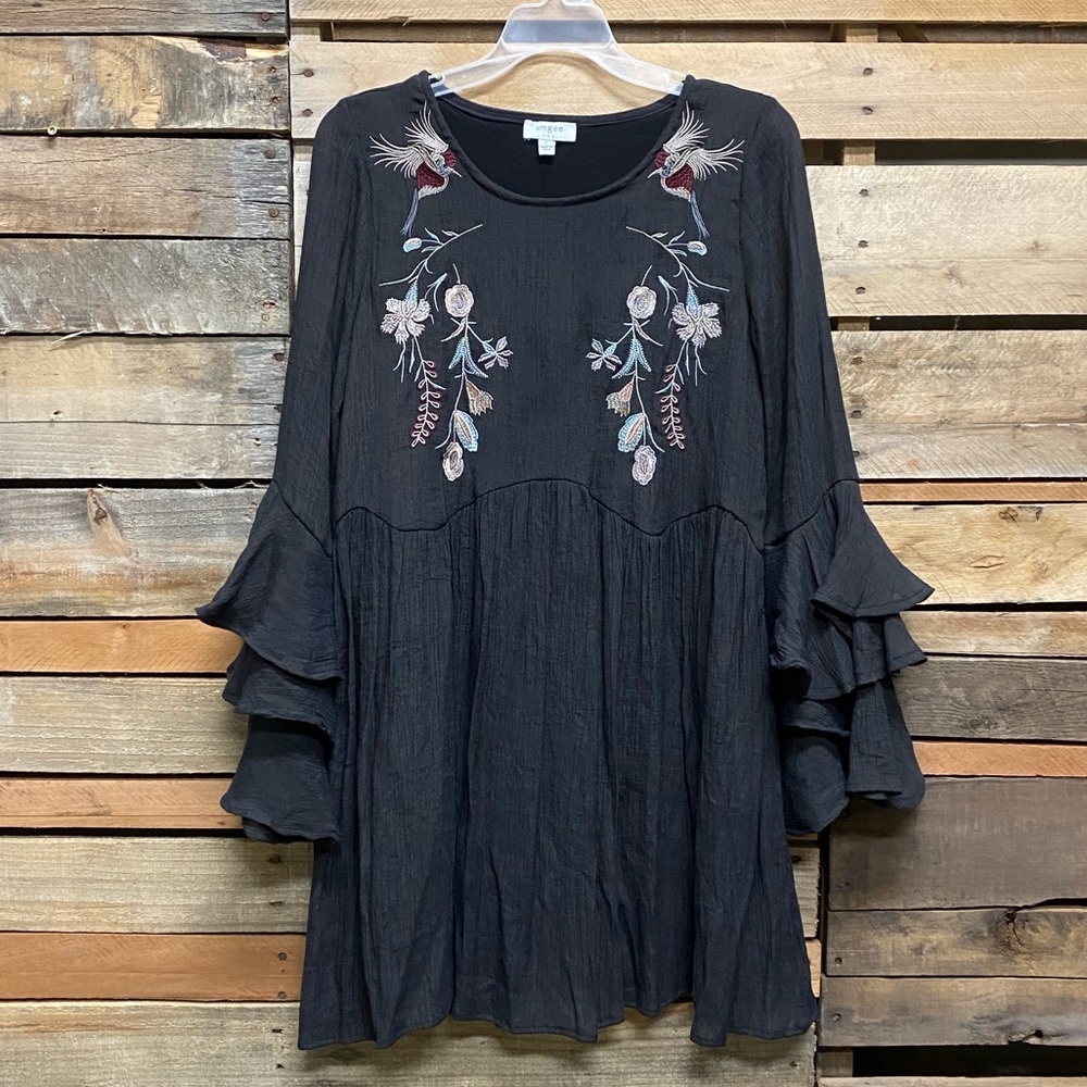 Embroidered Ruffle Sleeve Dress
